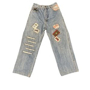 Vtg Y2K Town & Country 90s Baggy Patchwork Graphics Embroidery Size 27 Waist